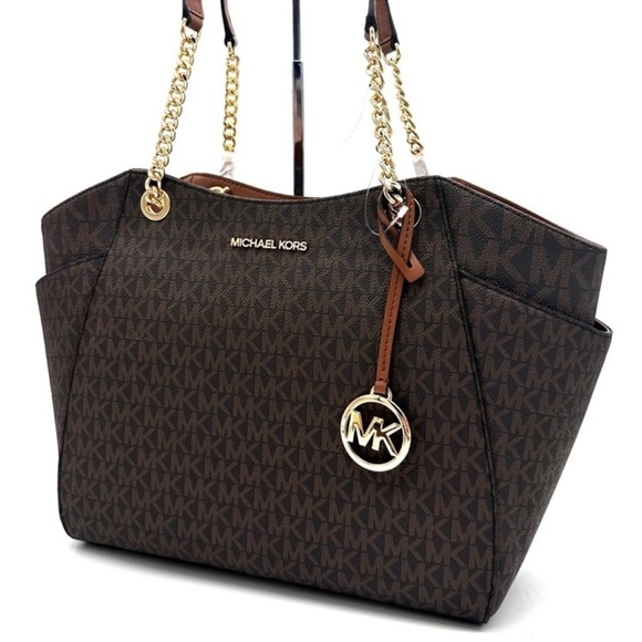 Michael Kors Large Jet Set Travel Chain Shoulder Bag Brown - Picture 2 of 12